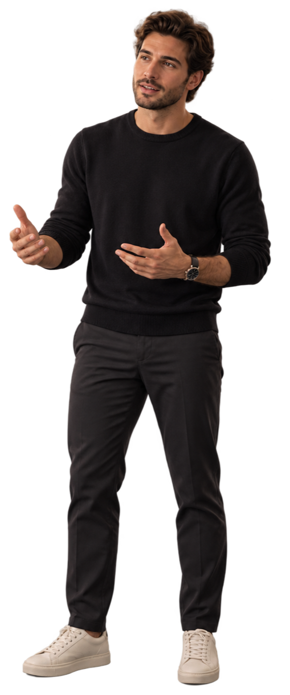 Illustrative presenter in the selected shooting environment